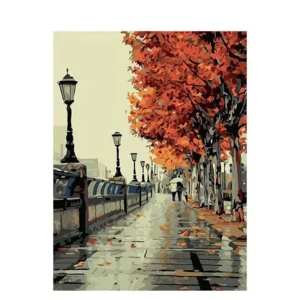 Pictură pe Numere – Aleea Toamnei sub Ploaie – Pânză pe Șasiu Lemn 40x50 cm