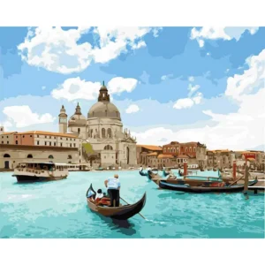 pictură pe numere – canalele veneției: o dimineață de azur – pânză pe Șasiu lemn 40x50 cm