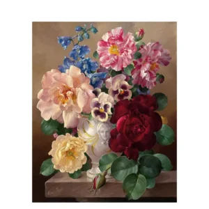 pictură pe numere – buchet regal de flori mixte – pânză pe Șasiu lemn 40x50 cm