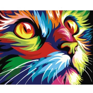 pictură pe numere – privire de felină în culori psihedelice – pânză pe Șasiu lemn 40x50 cm