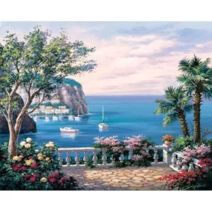 pictură pe numere – terasă la marea mediterană – pânză pe Șasiu lemn 40x50 cm