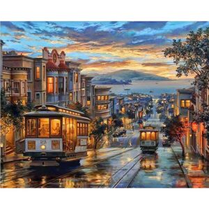 pictură pe numere – amurg în san francisco – pânză pe Șasiu lemn 40x50 cm