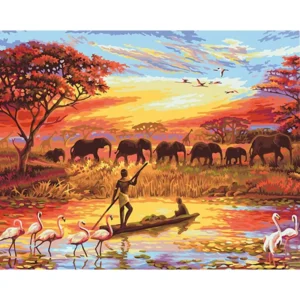 Acasa pictură pe numere – apus în savana africană – pânză pe Șasiu lemn 40x50 cm