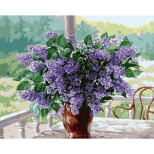 pictură pe numere – liliac în grădina de vară – pânză pe Șasiu lemn 40x50 cm