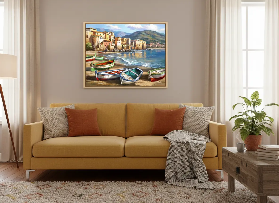 pictură pe numere – odiseea bărcilor la mal – pânză pe Șasiu lemn40x50 cm pictură pe numere – odiseea bărcilor la mal – pânză pe Șasiu lemn40x50 cm