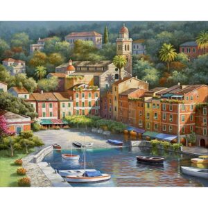 pictură pe numere – portul colorat din portofino – pânză pe Șasiu lemn 40x50 cm
