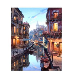 pictură pe numere – seară de vis pe canalele veneției – pânză pe Șasiu lemn 40x50 cm