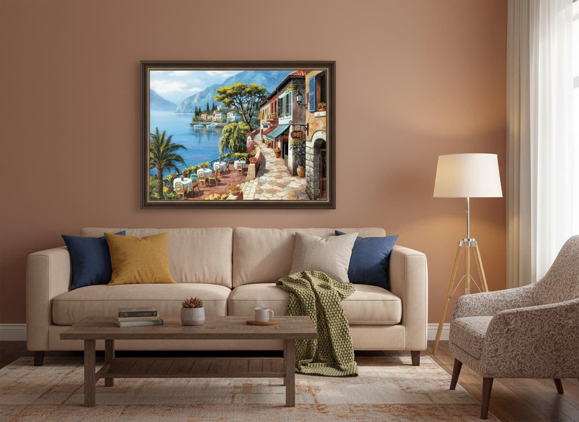 pictură pe numere – terasa cu vedere la golf – pânză pe Șasiu lemn 40x50 cm pictură pe numere – terasa cu vedere la golf – pânză pe Șasiu lemn 40x50 cm