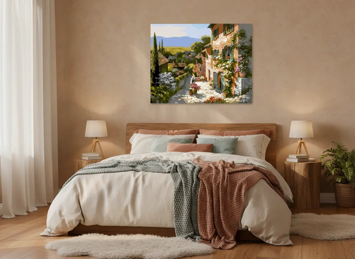 pictură pe numere – amiază în toscana: străduța cu iz de vacanță – pânză pe Șasiu lemn 40x50 cm pictură pe numere – amiază în toscana: străduța cu iz de vacanță – pânză pe Șasiu lemn 40x50 cm