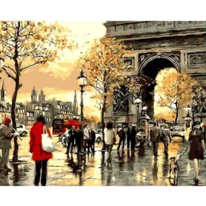 pictură pe numere – amurg în paris arcul de triumf – pânză pe Șasiu lemn 40x50 cm