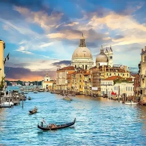 Pictura-pe-Numere-–-Amurg-in-Venetia-Gondole-pe-Canal-Grande-–-Panza-pe-Sasiu-Lemn-40x50-cm