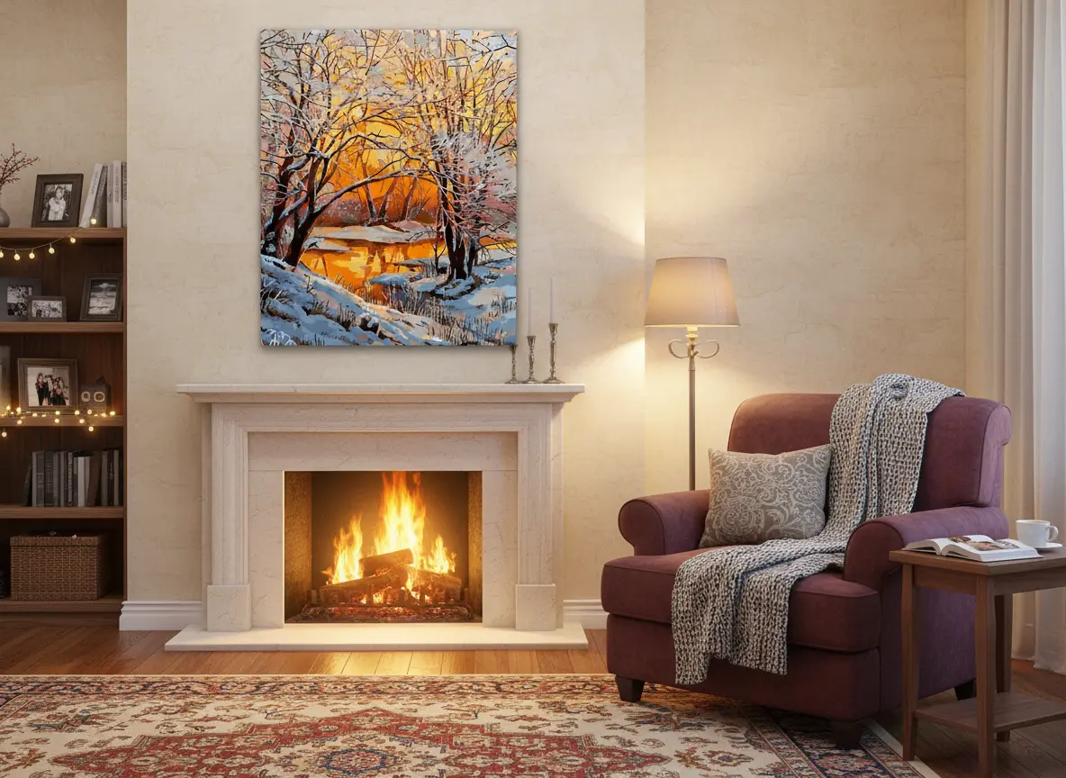 pictură pe numere – apus de foc în pădurea Înzăpezită – pânză pe Șasiu lemn 40x50 cm pictură pe numere – apus de foc în pădurea Înzăpezită – pânză pe Șasiu lemn 40x50 cm