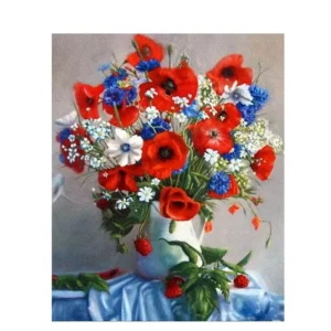 pictură pe numere – buchet de câmp cu maci: farmec rural – pânză pe Șasiu lemn 40x50 cm