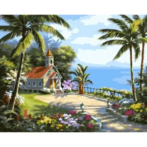 pictură pe numere – capela din paradis: sanctuarul tropical de pe coastă – pânză pe Șasiu lemn 40x50 cm