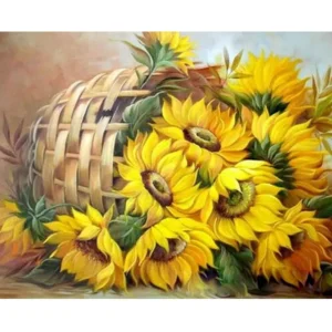pictură pe numere – coșul cu floarea soarelui: lumina verii în casă – pânză pe Șasiu lemn 40x50 c