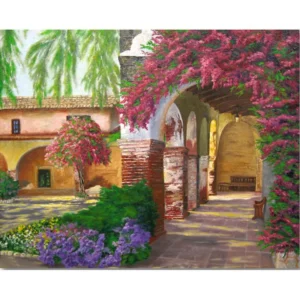 pictură pe numere – curtea cu arcade: explozie de culoare – pânză pe Șasiu lemn 40x50 cm