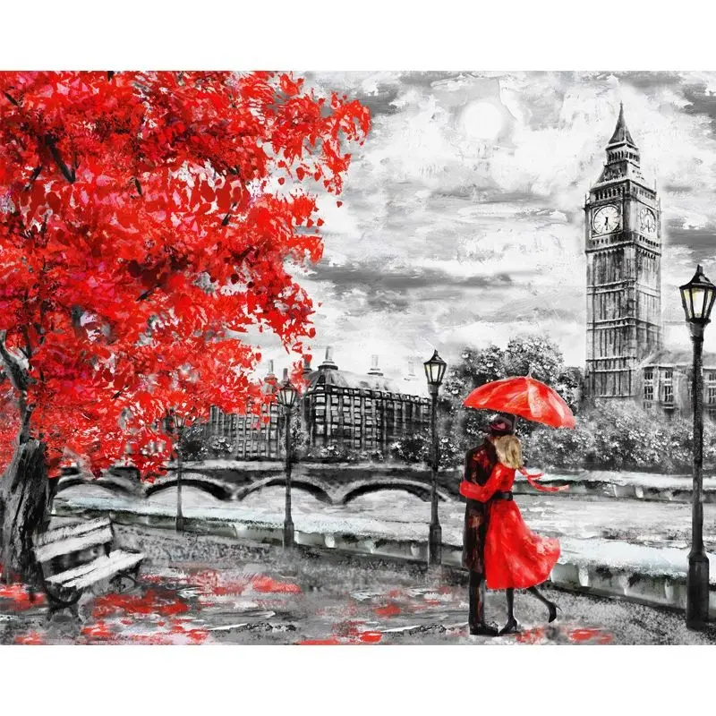 pictură pe numere – dragoste la londra toamnă sub umbrela roșie – pânză pe Șasiu lemn 40x50 cm pictură pe numere – dragoste la londra toamnă sub umbrela roșie – pânză pe Șasiu lemn 40x50 cm