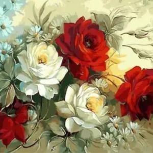 pictură pe numere – eleganță clasică: trandafiri și margarete în harmonie – pânză pe Șasiu lemn 40x50 cm