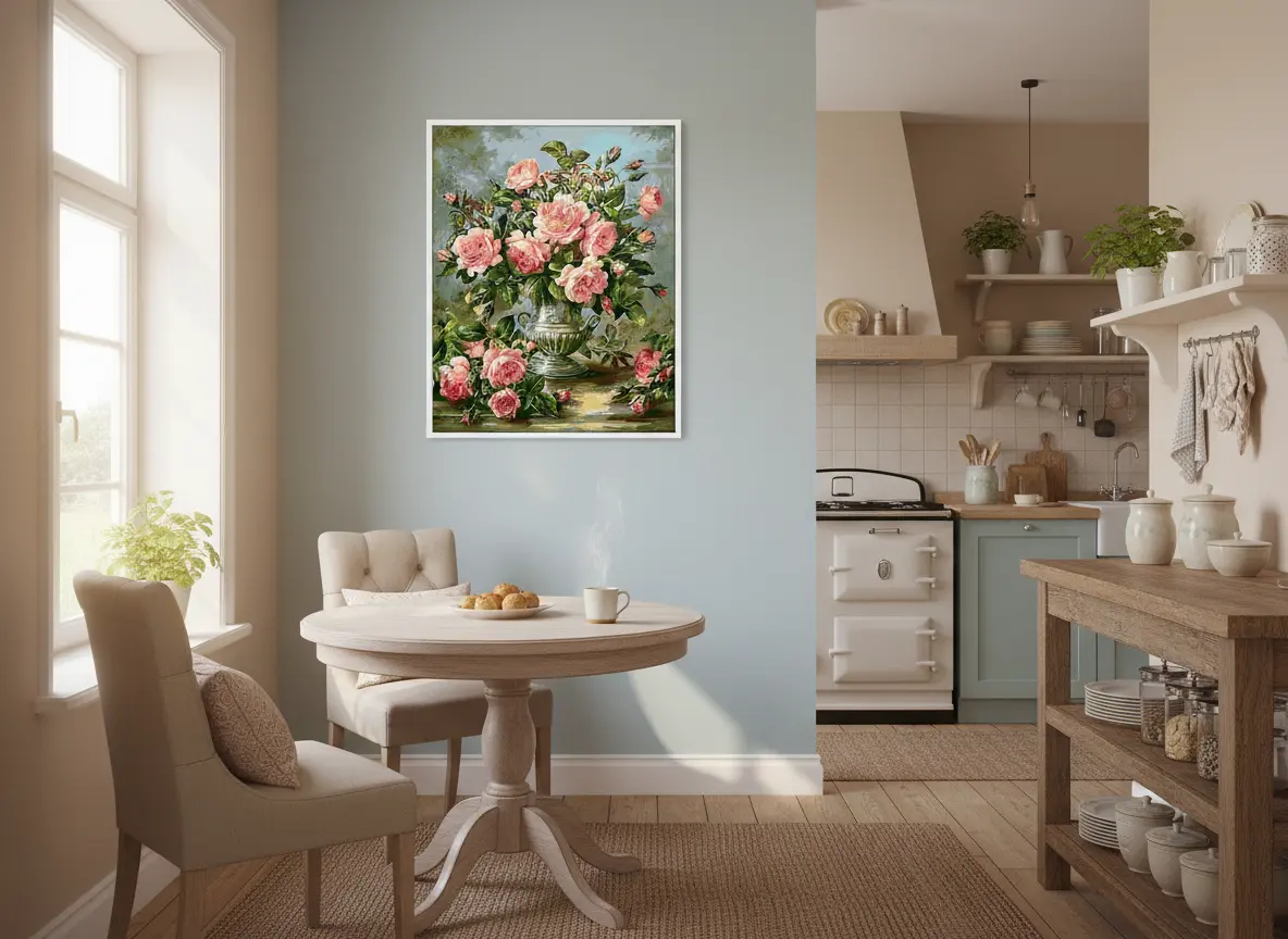 pictură pe numere – eleganță imperială: trandafiri roz în vază de argint – pânză pe Șasiu lemn 40x50 cm pictură pe numere – eleganță imperială: trandafiri roz în vază de argint – pânză pe Șasiu lemn 40x50 cm