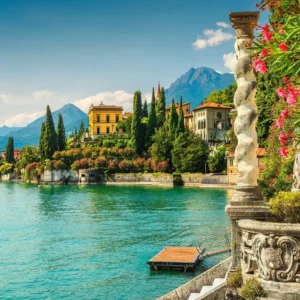 pictură pe numere – grădinile de pe malul lacului: relaxare în italia – pânză pe Șasiu lemn 40x50 cm