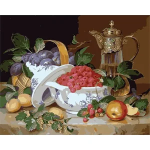 pictură pe numere – gustul verii: aromă de zmeură și amintiri – pânză pe Șasiu lemn 40x50 cm