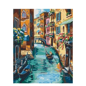 pictură pe numere – magia veneției gondole și culorile canalului – pânză pe Șasiu lemn 40x50 cm