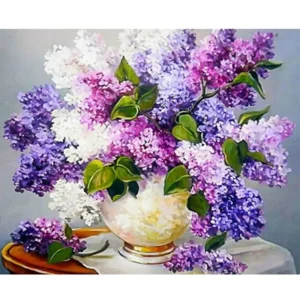 Pictură pe Numere – Parfum de Primăvară: Buchet de Liliac – Pânză pe Șasiu Lemn 40x50 cm