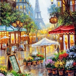 Pictura-pe-Numere-–-Parisul-in-Culori-Piata-de-Flori-si-Turnul-Eiffel-–-Panza-pe-Sasiu-Lemn-40x50-cm