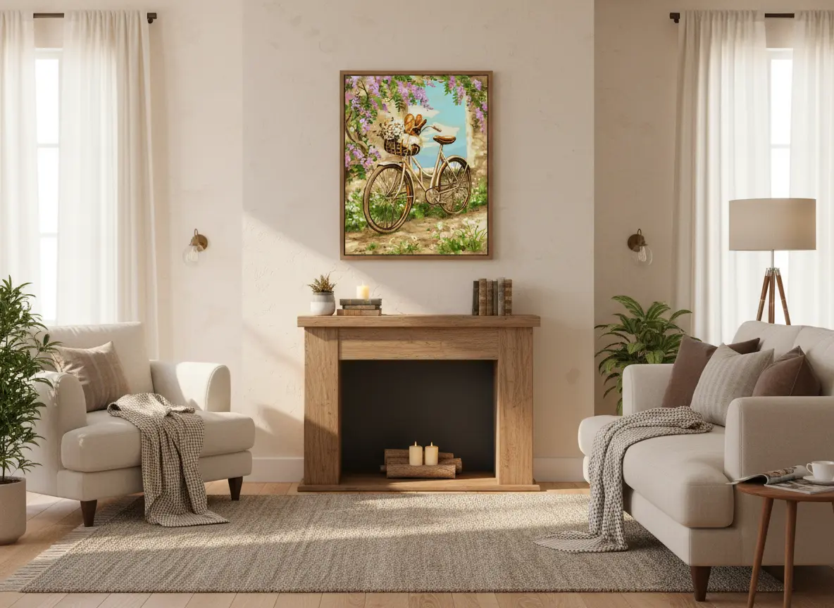 pictură pe numere – popas în provence: bicicleta cu flori – pânză pe Șasiu lemn 40x50 cm pictură pe numere – popas în provence: bicicleta cu flori – pânză pe Șasiu lemn 40x50 cm