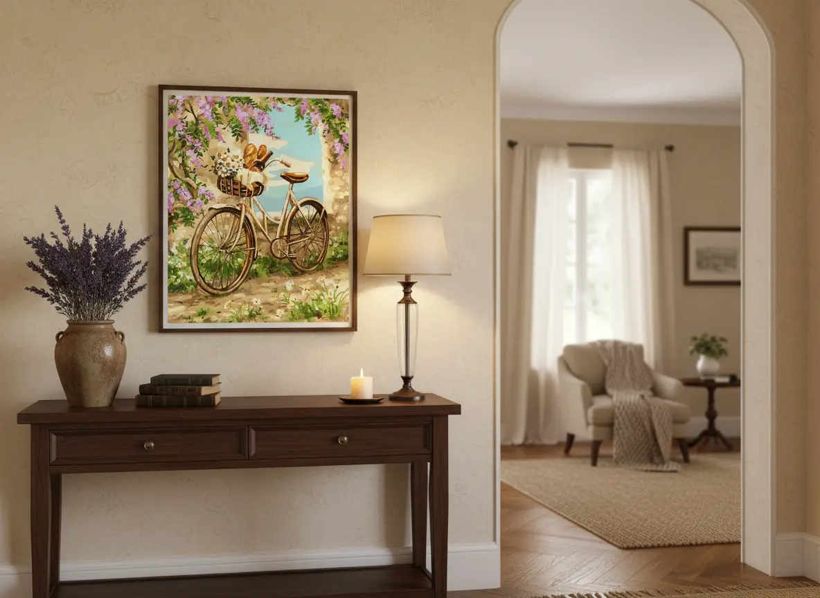pictură pe numere – popas în provence: bicicleta cu flori – pânză pe Șasiu lemn 40x50 cm pictură pe numere – popas în provence: bicicleta cu flori – pânză pe Șasiu lemn 40x50 cm