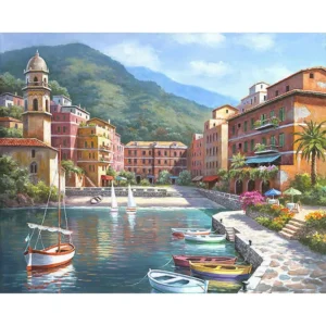 Pictura-pe-Numere-–-Portul-Coastei-Insorite-Orizonturi-Mediteraneene-–-Panza-pe-Sasiu-Lemn-40x50-cm