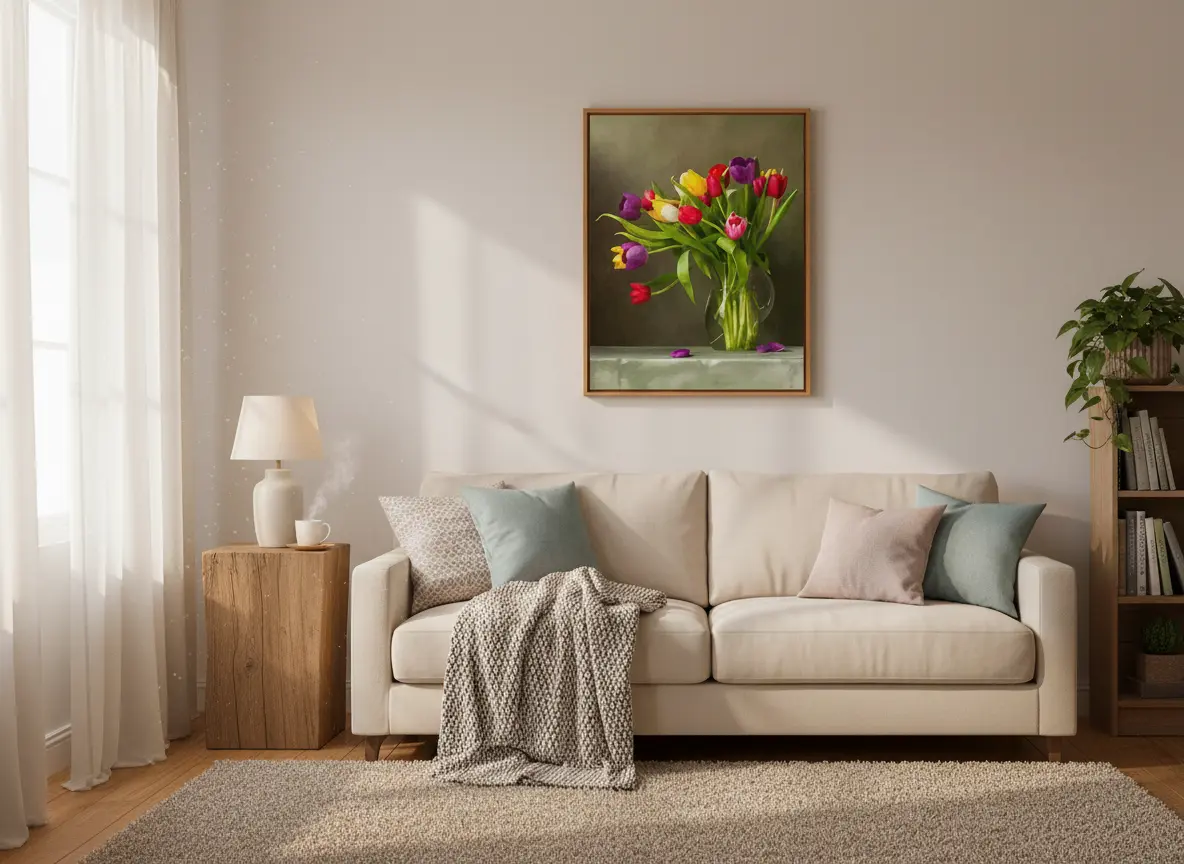 pictură pe numere – prospețimea primăverii: lalele multicolore în vază – pânză pe Șasiu lemn 40x50 cm pictură pe numere – prospețimea primăverii: lalele multicolore în vază – pânză pe Șasiu lemn 40x50 cm