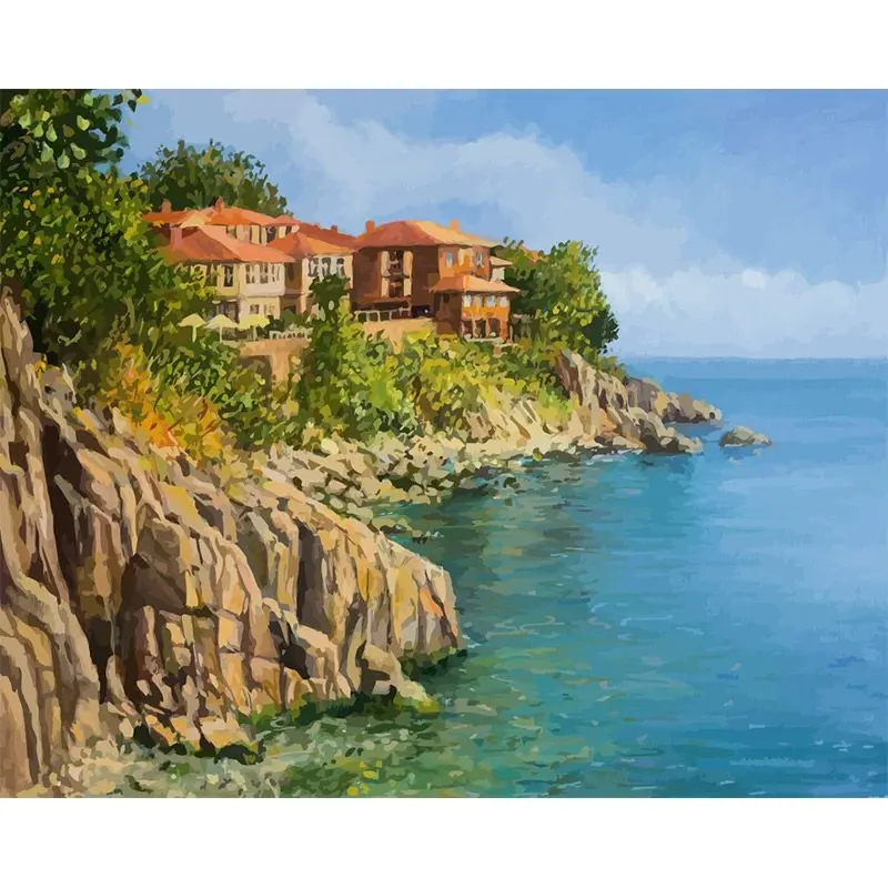Pictură pe Numere – Refugiul de pe Stânci Oază la Marea Neagră, Sozopol – Pânză pe Șasiu Lemn 40x50 cm Pictură pe Numere – Refugiul de pe Stânci Oază la Marea Neagră, Sozopol – Pânză pe Șasiu Lemn 40x50 cm
