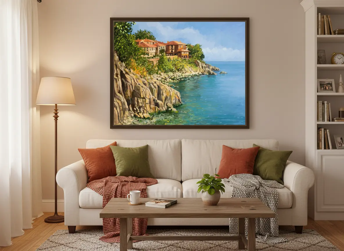 Pictură pe Numere – Refugiul de pe Stânci Oază la Marea Neagră, Sozopol – Pânză pe Șasiu Lemn 40x50 cm Pictură pe Numere – Refugiul de pe Stânci Oază la Marea Neagră, Sozopol – Pânză pe Șasiu Lemn 40x50 cm