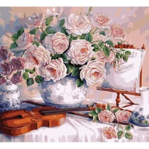 pictură pe numere – simfonia trandafirilor: acorduri de primăvară – pânză pe Șasiu lemn 40x50 cm