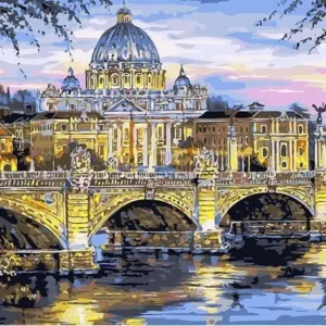 Pictura-pe-Numere-–-Splendoarea-Romei-Bazilica-Sfantul-Petru-la-Amurg-–-Panza-pe-Sasiu-Lemn