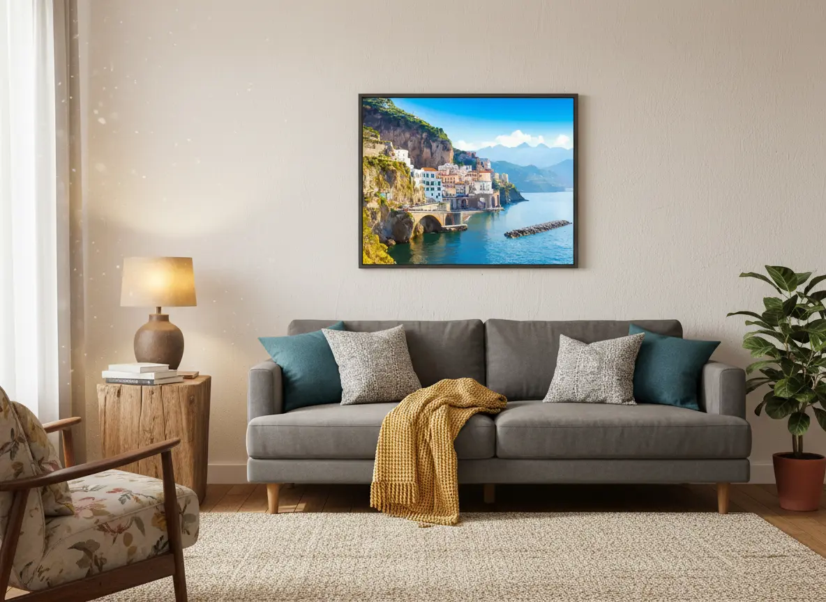 pictură pe numere – splendoarea de pe coastă: panorama din atrani, coasta amalfitană – pânză pe Șasiu lemn 40x50 cm pictură pe numere – splendoarea de pe coastă: panorama din atrani, coasta amalfitană – pânză pe Șasiu lemn 40x50 cm