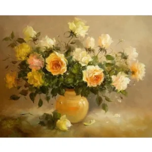 pictură pe numere – trandafiri aurii: eleganță nostalgică – pânză pe Șasiu lemn 40x50 cm