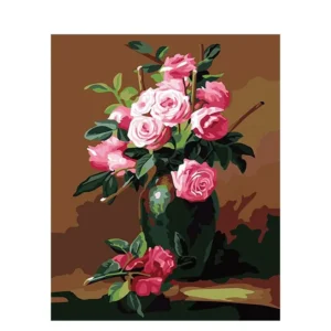pictură pe numere – trandafiri în vază de smarald: eleganță și parfum clasic – pânză pe Șasiu lemn 40x50 cm