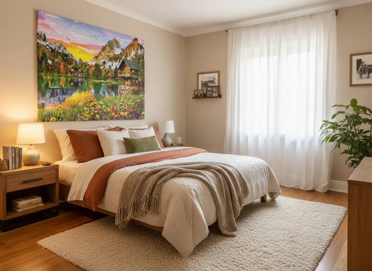 pictură pe numere – amurg în alpi: cabane rustice pe malul lacului – pânză pe Șasiu lemn 40x50 cm pictură pe numere – amurg în alpi: cabane rustice pe malul lacului – pânză pe Șasiu lemn 40x50 cm