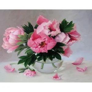 Acasa Pictura-pe-Numere-–-Eleganta-si-Parfum-Buchet-Seducator-de-Bujori-Roz-–-Panza-pe-Sasiu-Lemn-40x50-cm