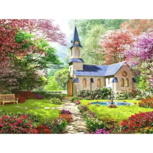 Pictura-pe-Numere-–-Sanctuarul-Primaverii-Capela-din-Gradina-Inflorita-–-Panza-pe-Sasiu-Lemn-40x50-cm